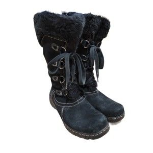 Baretraps Women's Betheny Black Suede Leather Faux Fur Mid-Calf Boots Size 7 M